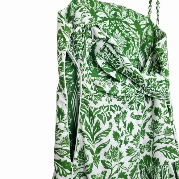 chinese dress ladies Green Delicate Tapestry Euroflax™ Premium Linen Midi Dress – FARM Rio main image 0